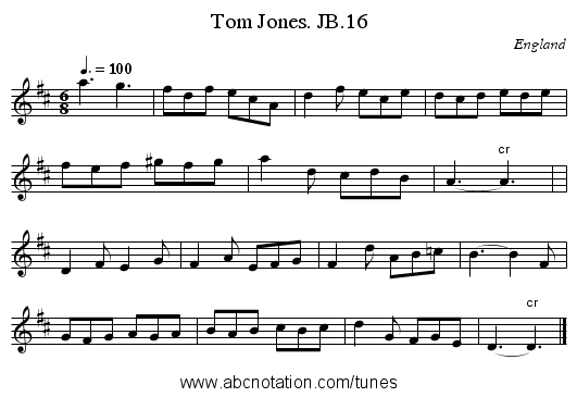 Tom Jones. JB.16 - staff notation