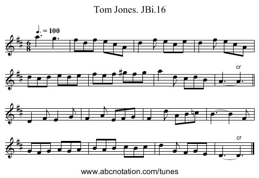 Tom Jones. JBi.16 - staff notation