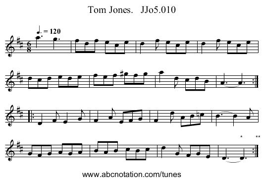 Tom Jones.   JJo5.010 - staff notation
