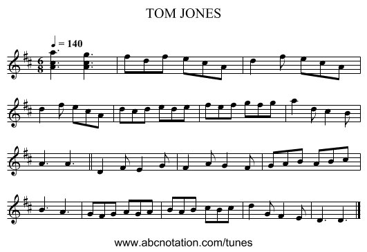 TOM JONES - staff notation