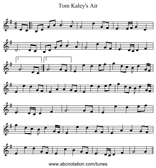 Tom Kaley's Air - staff notation