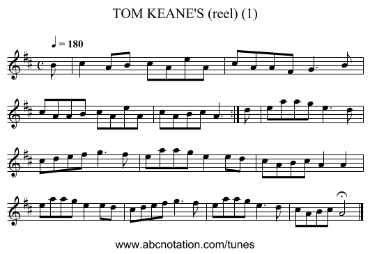 TOM KEANE'S (reel) (1) - staff notation