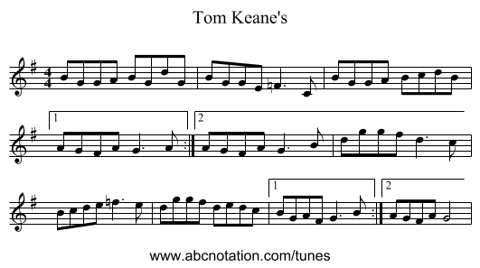 Tom Keane's - staff notation
