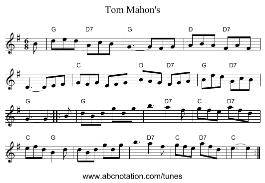Tom Mahon's - staff notation