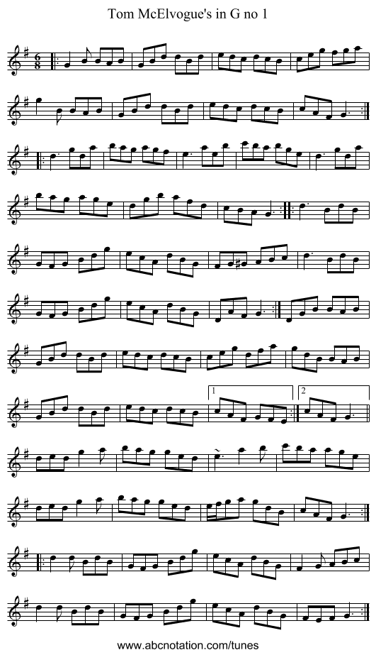 Tom McElvogue's in G no 1 - staff notation