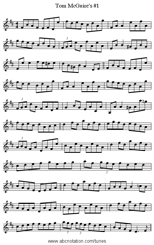 Tom McGuire's #1 - staff notation