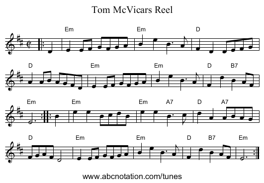 Tom McVicars Reel - staff notation