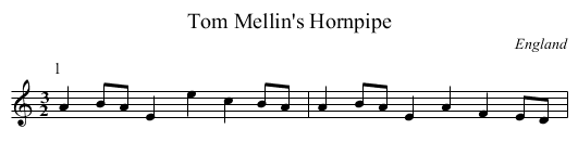 Tom Mellin's Hornpipe - staff notation