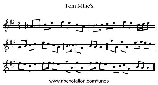 Tom Mhic's - staff notation