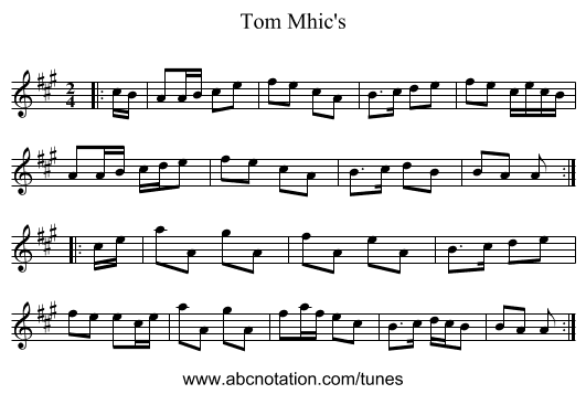 Tom Mhic's - staff notation