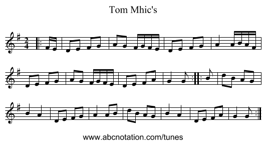 Tom Mhic's - staff notation