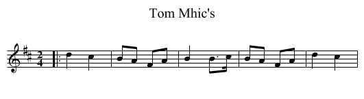 Tom Mhic's - staff notation
