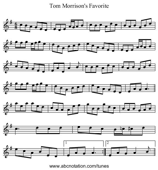 Tom Morrison's Favorite - staff notation