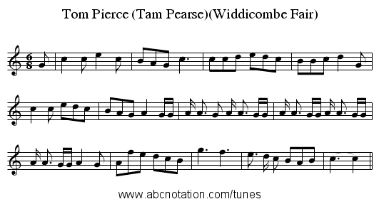 Tom Pierce (Tam Pearse)(Widdicombe Fair) - staff notation