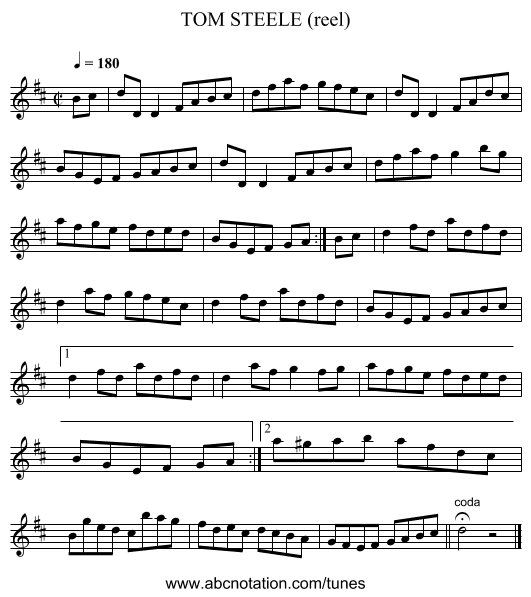 TOM STEELE (reel) - staff notation
