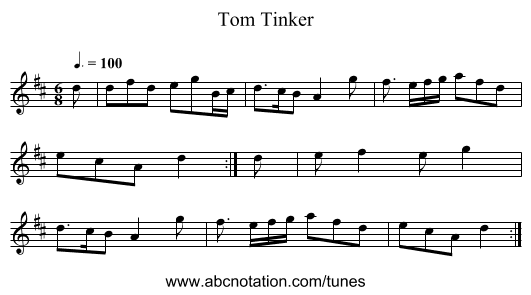 Tom Tinker - staff notation