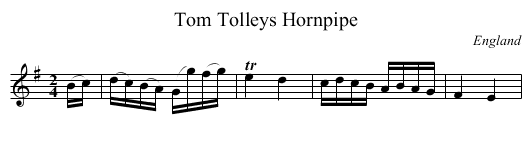 Tom Tolleys Hornpipe - staff notation