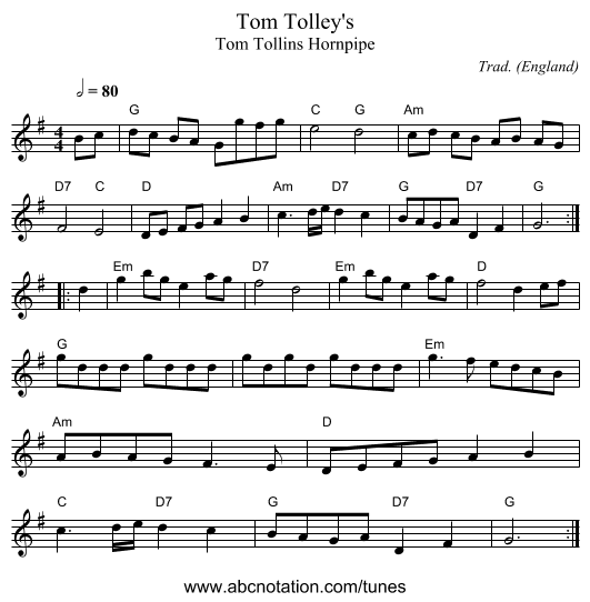 Tom Tolley's - staff notation