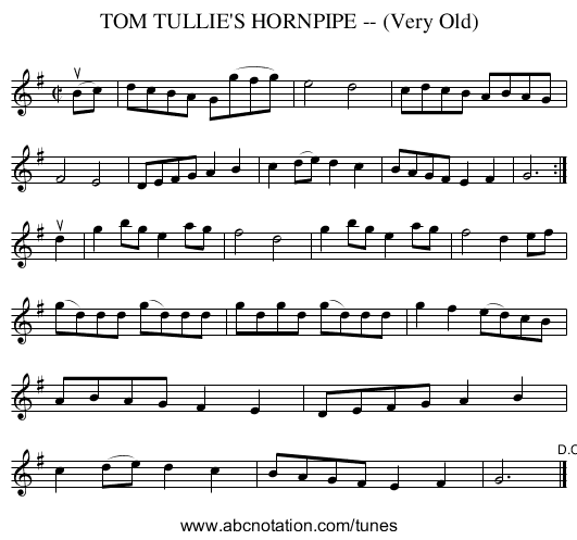 TOM TULLIE'S HORNPIPE -- (Very Old) - staff notation