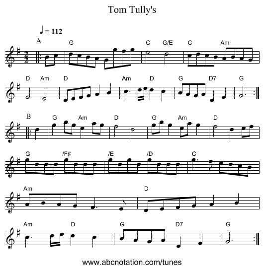 Tom Tully's - staff notation