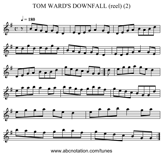 TOM WARD'S DOWNFALL (reel) (2) - staff notation