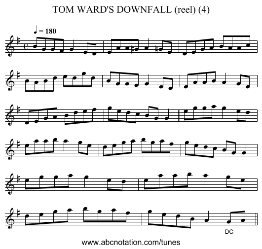 TOM WARD'S DOWNFALL (reel) (4) - staff notation