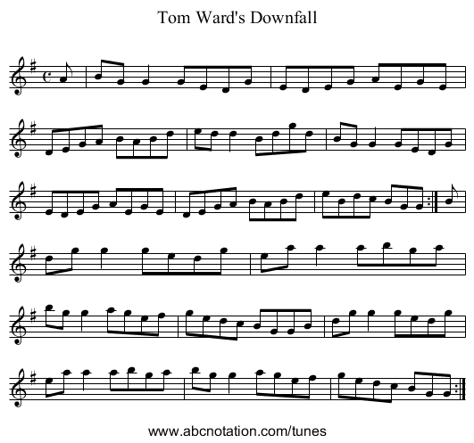 Tom Ward's Downfall - staff notation