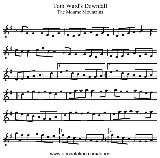 Tom Ward's Downfall - staff notation