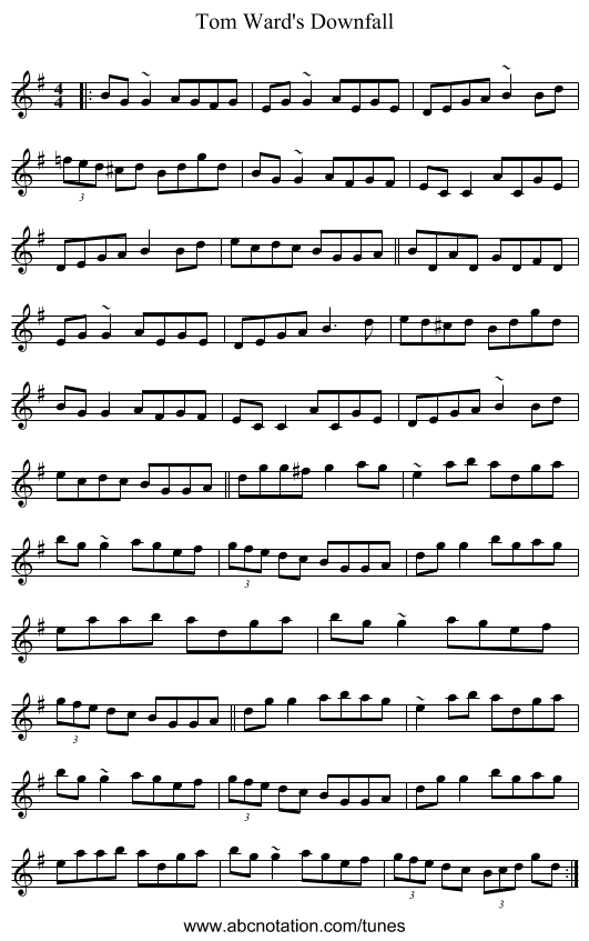 Tom Ward's Downfall - staff notation