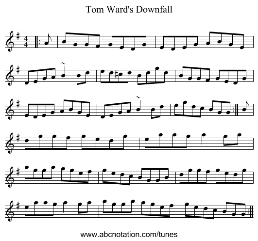 Tom Ward's Downfall - staff notation
