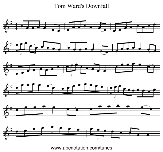 Tom Ward's Downfall - staff notation