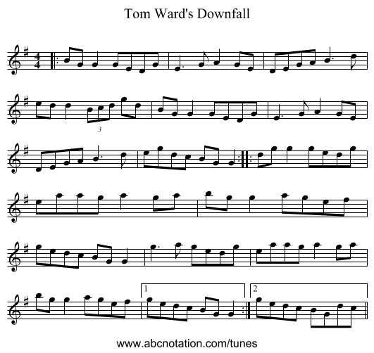 Tom Ward's Downfall - staff notation