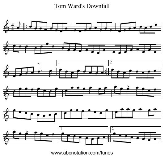 Tom Ward's Downfall - staff notation