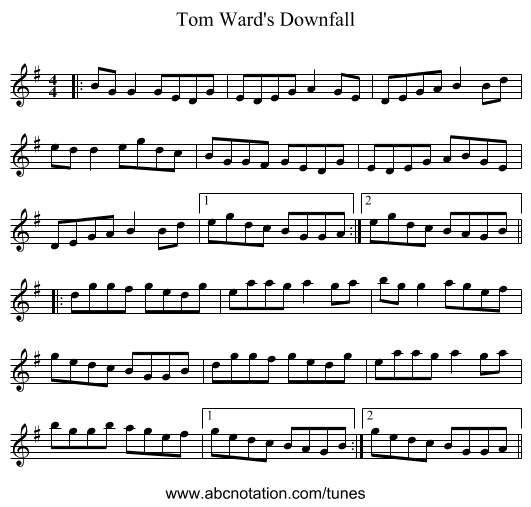 Tom Ward's Downfall - staff notation