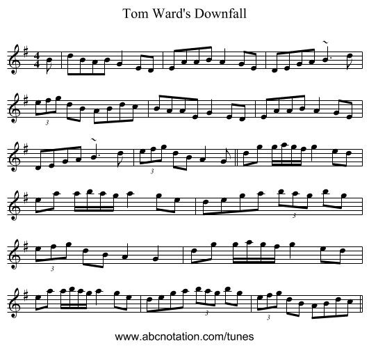 Tom Ward's Downfall - staff notation