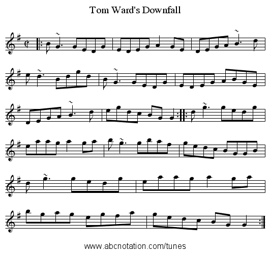 Tom Ward's Downfall - staff notation
