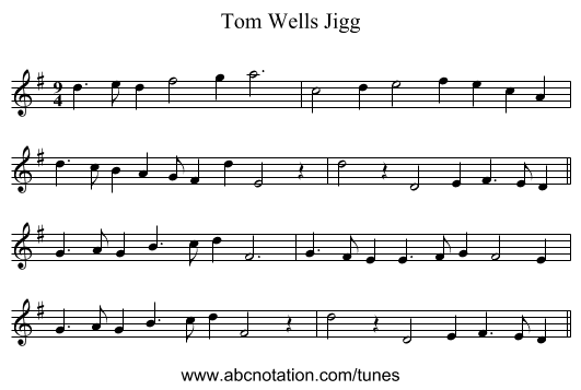Tom Wells Jigg - staff notation