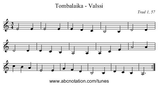 Tombalaika - Valssi - staff notation