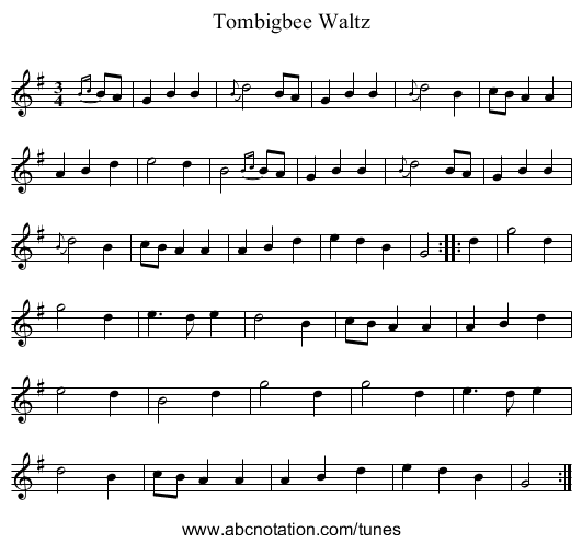 Tombigbee Waltz - staff notation
