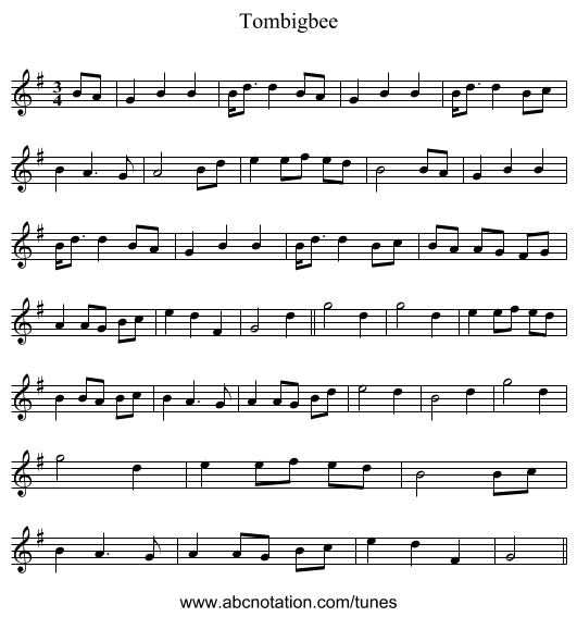 Tombigbee - staff notation