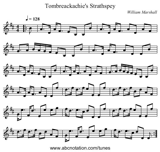 Tombreackachie's Strathspey - staff notation