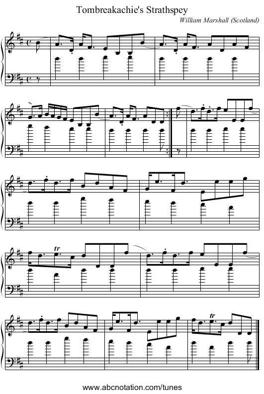 Tombreakachie's Strathspey - staff notation