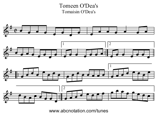 Tomeen O'Dea's - staff notation