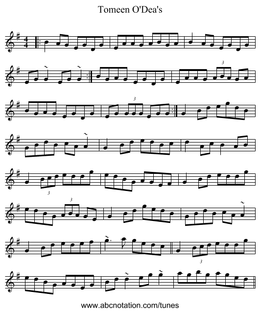 Tomeen O'Dea's - staff notation