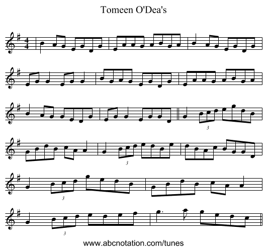 Tomeen O'Dea's - staff notation