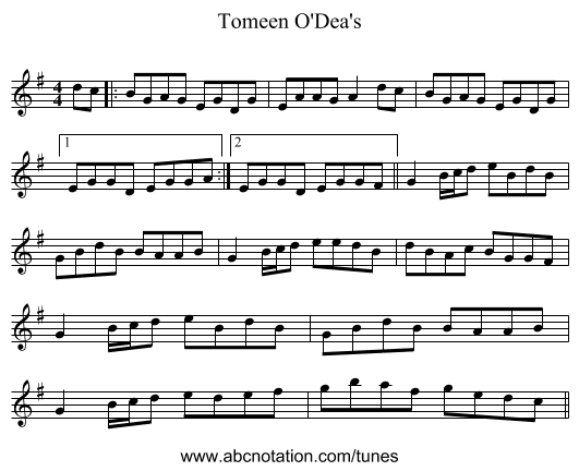Tomeen O'Dea's - staff notation