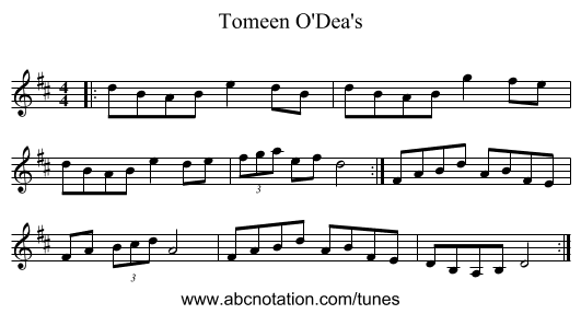 Tomeen O'Dea's - staff notation