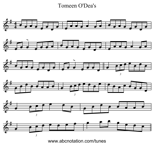 Tomeen O'Dea's - staff notation