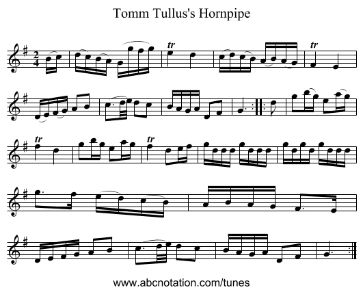 Tomm Tullus's Hornpipe - staff notation