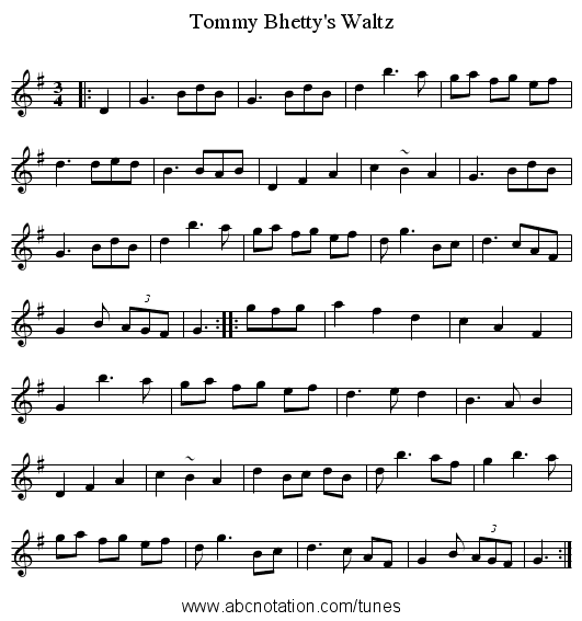 Tommy Bhetty's Waltz - staff notation